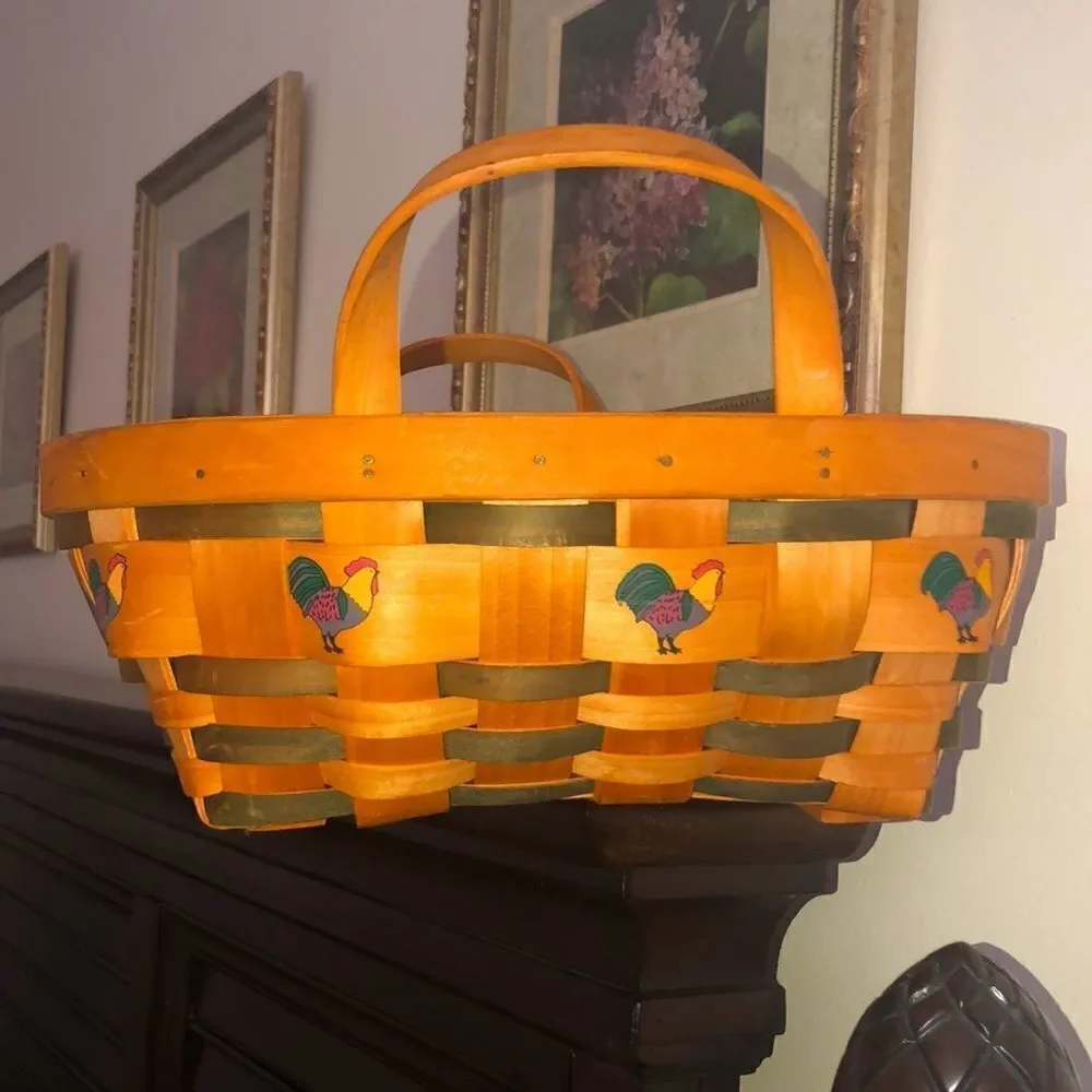 Country Woven Collection NY Rooster Art Apple Fruit Egg Basket